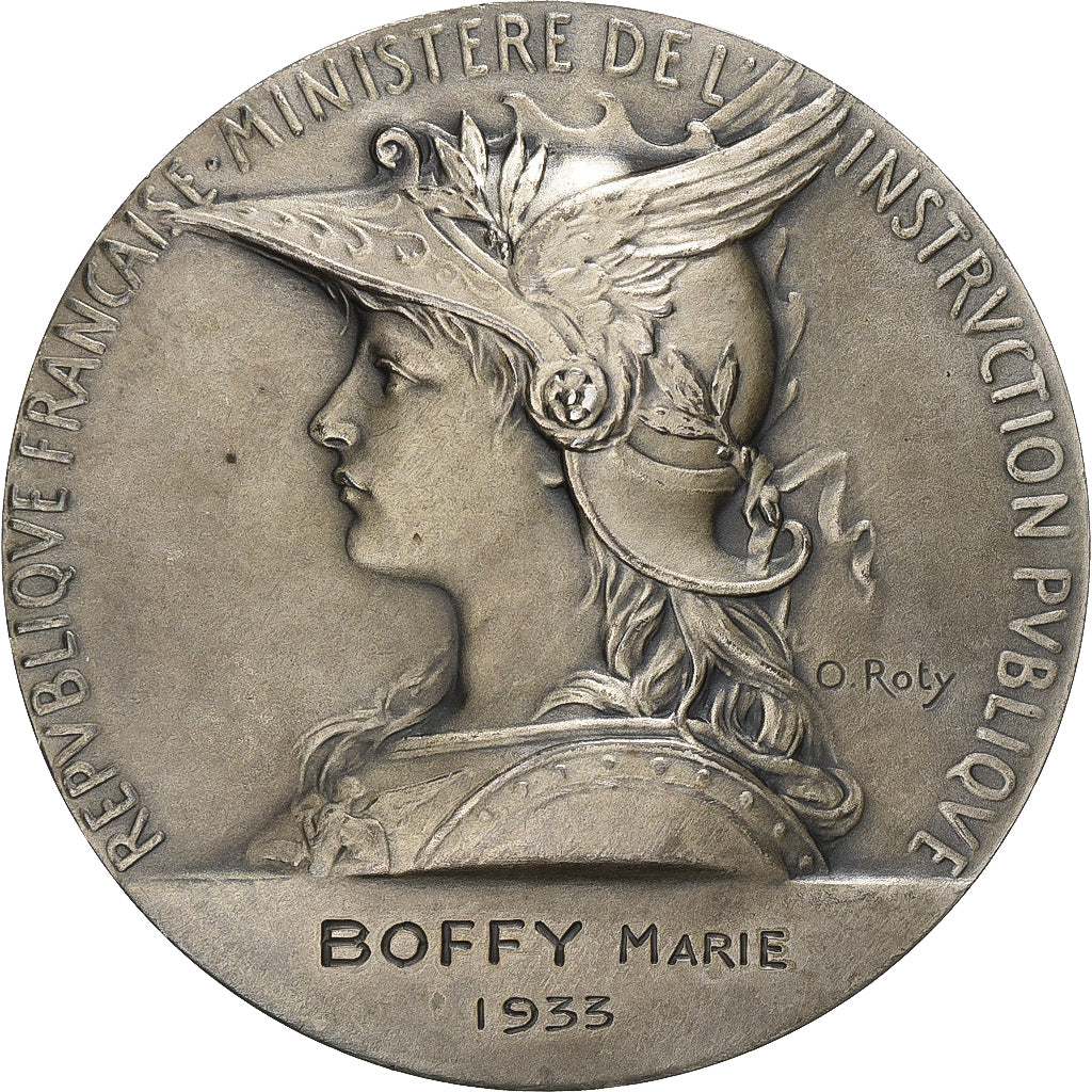 France, Medal, Instruction Primaire, Education Nationale, 1933, Silver, O.Roty