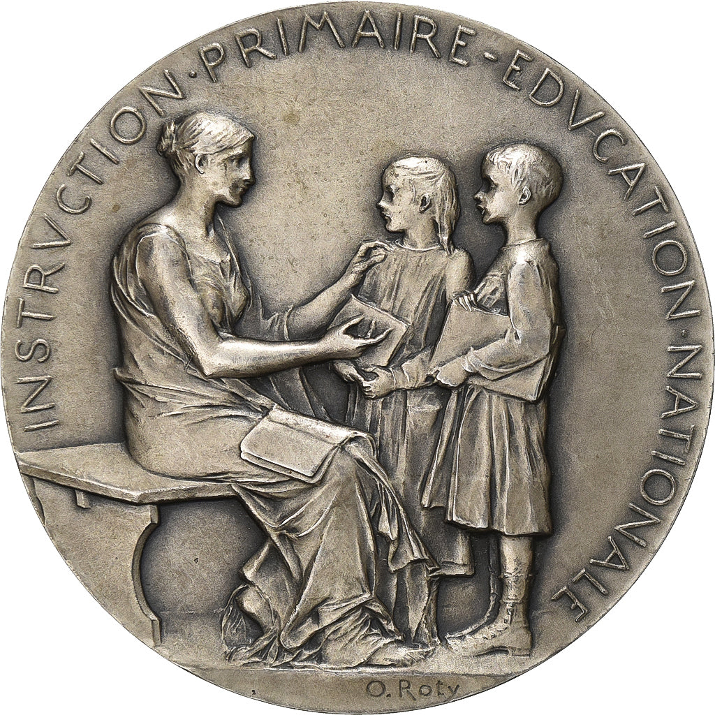 France, Medal, Instruction Primaire, Education Nationale, 1933, Silver, O.Roty