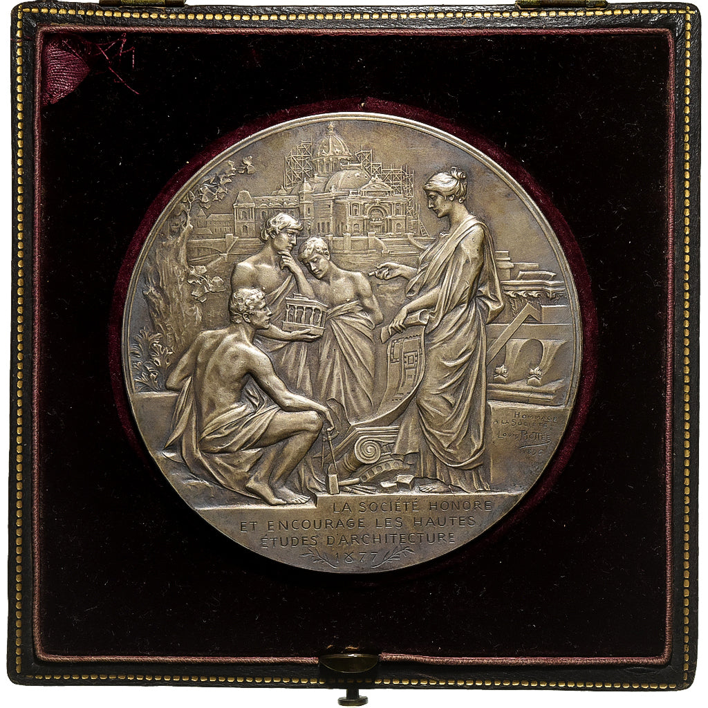 France, Médaille, Société des Architectes, Charles Normand, 1896, Bronze argenté