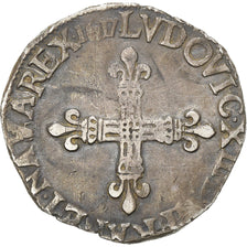 France, Louis XIII, 1/4 Ecu à la croix fleurdelisée, 1617, La Rochelle