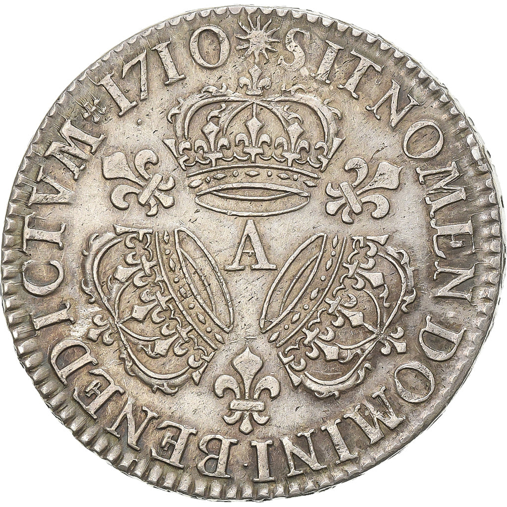 France, Louis XIV, 1/2 Ecu aux trois couronnes, 1710, Paris, Argent, TTB+