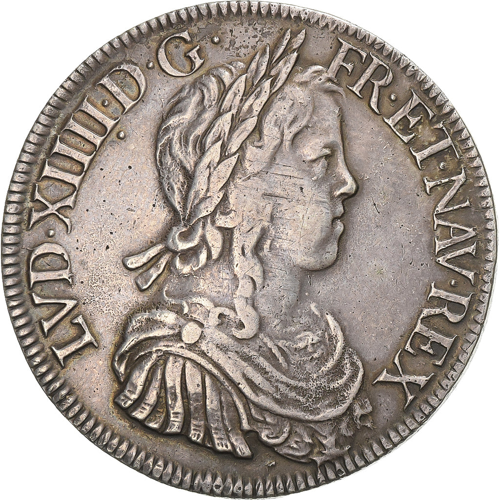 France, Louis XIV, Écu à la mèche longue, 1651, Paris, Silver, EF(40-45)