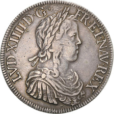 France, Louis XIV, Écu à la mèche longue, 1651, Paris, Silver, EF(40-45)