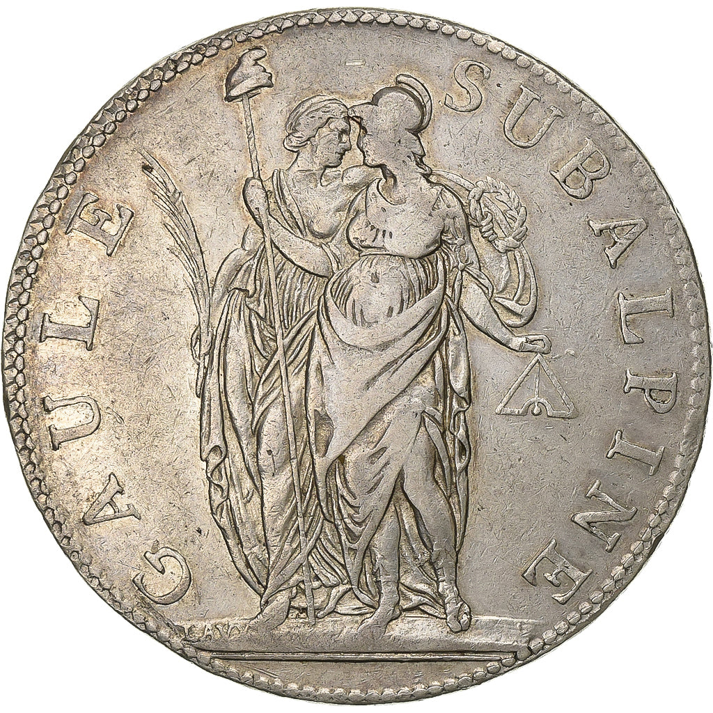 Subalpine Republic, Napoleon I, 5 Francs, An 10, Turin, Silver, EF(40-45)