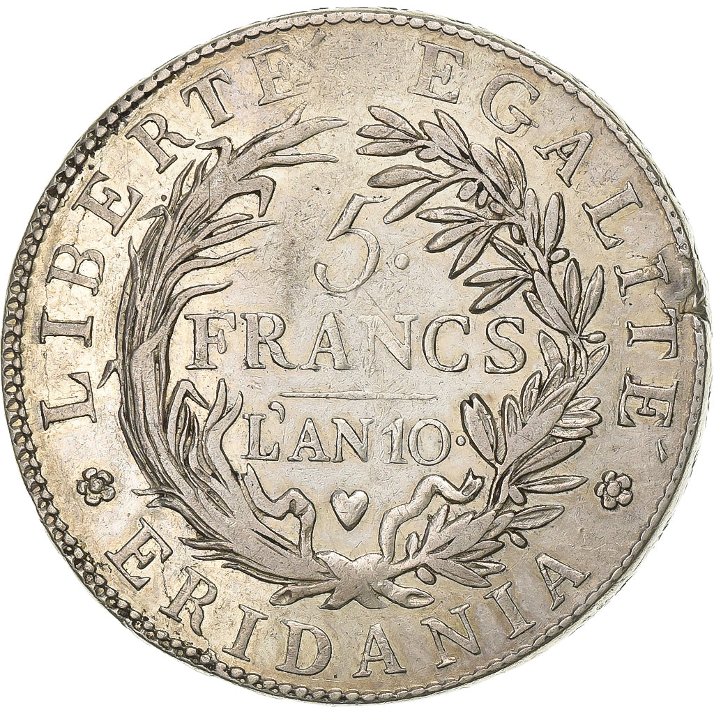 Subalpine Republic, Napoleon I, 5 Francs, An 10, Turin, Silver, EF(40-45)