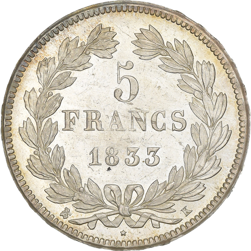 Frankreich, Louis Philippe I, 5 Francs, 1833, Bordeaux, Silber, UNZ, Gadoury:678