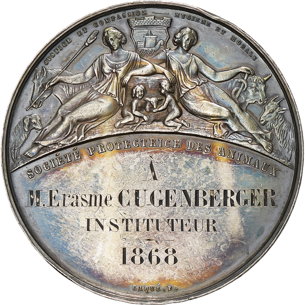 France, Medal, Napoleon III, Société Protectrice des Animaux, 1868, Silver