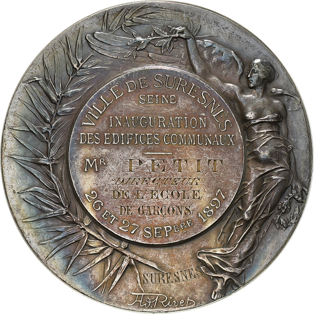 France, Medal, Inauguration des édifices communaux, Suresnes, 1897, Silver