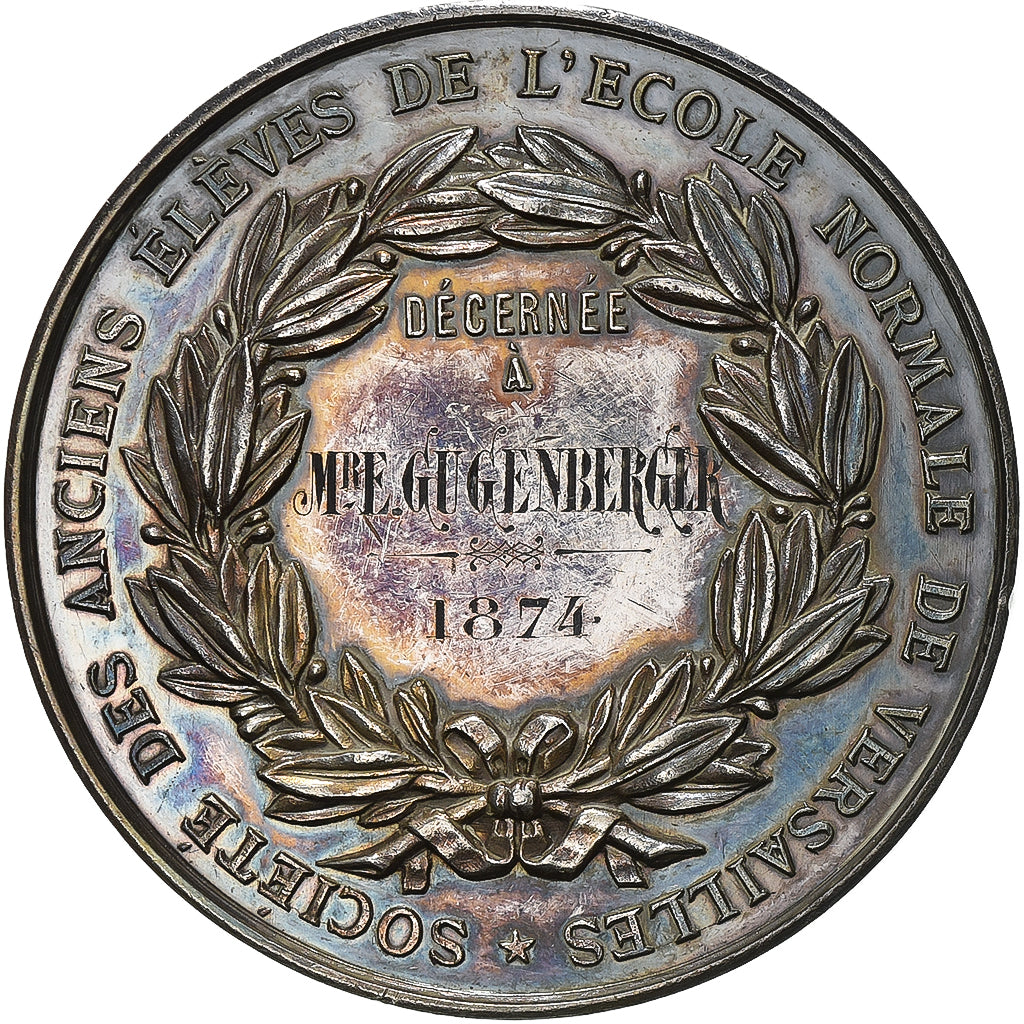 France, Médaille, Anciens élèves, École Normale de Versailles, 1874, Argent