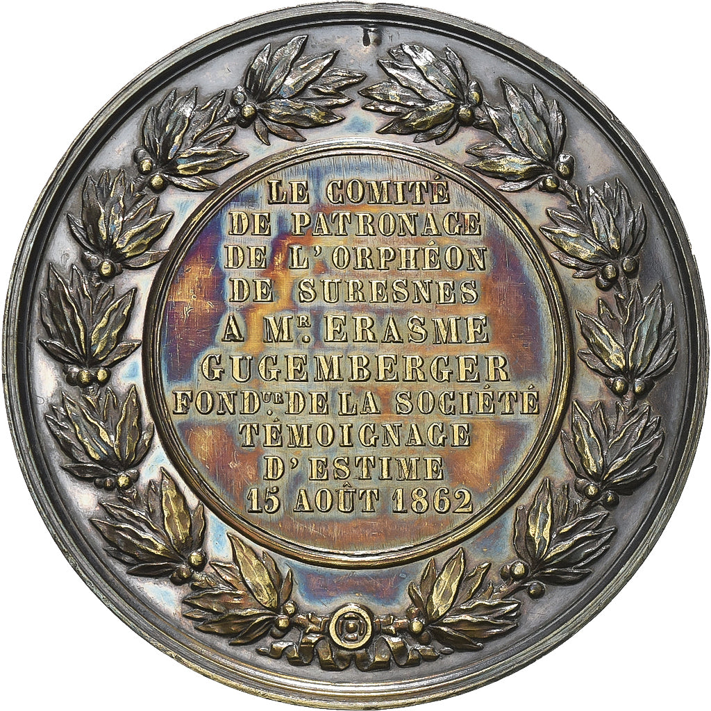 Francia, medaglia, Napoléon III, Patronage de l'Orphéon de Suresnes, 1862