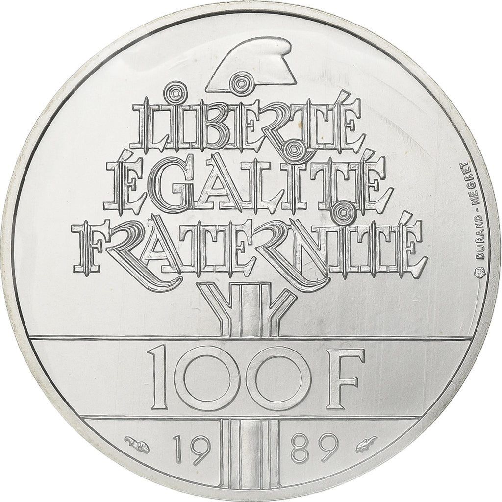France, 100 Francs, Droits de l'Homme, 1989, MDP, Pattern, Silver, MS(65-70)