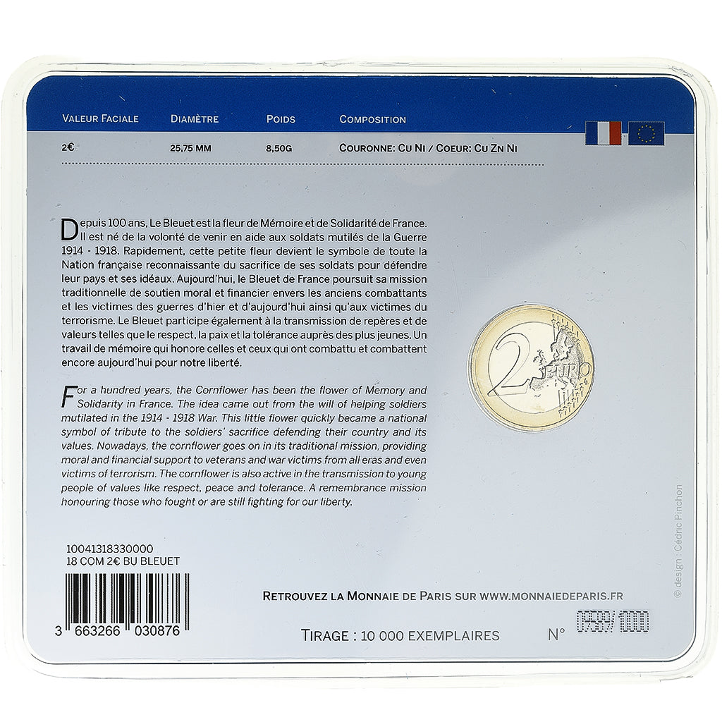 Frankrijk, 2 Euro, bleuet de France, BU, colorisée, 2018, MDP, Bi-Metallic, FDC