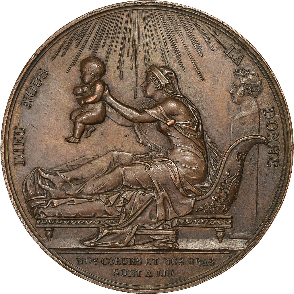 Francia, medaglia, Naissance du Duc de Bordeaux, 1820, Bronzo, Gayrard, SPL-
