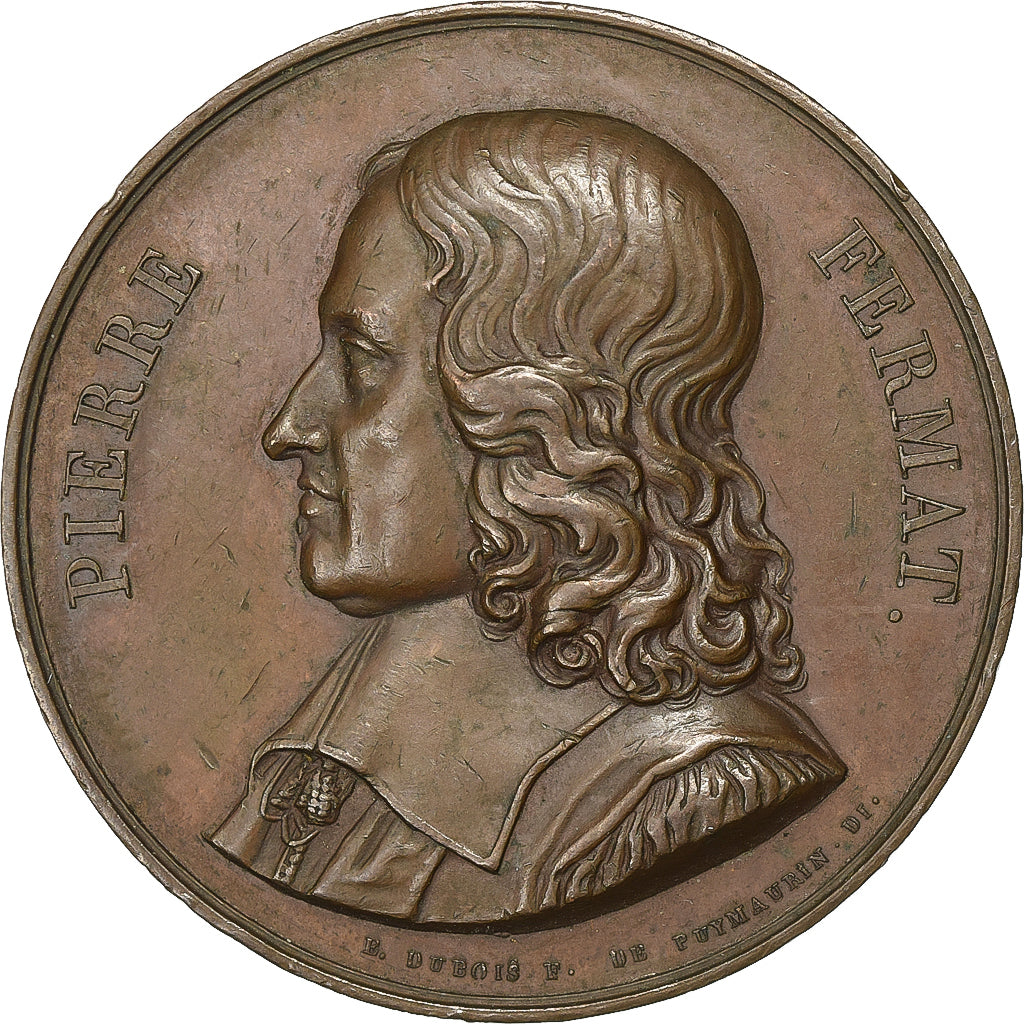 França, medalha, Pierre Fermat, Académie de Toulouse, 1822, Cobre