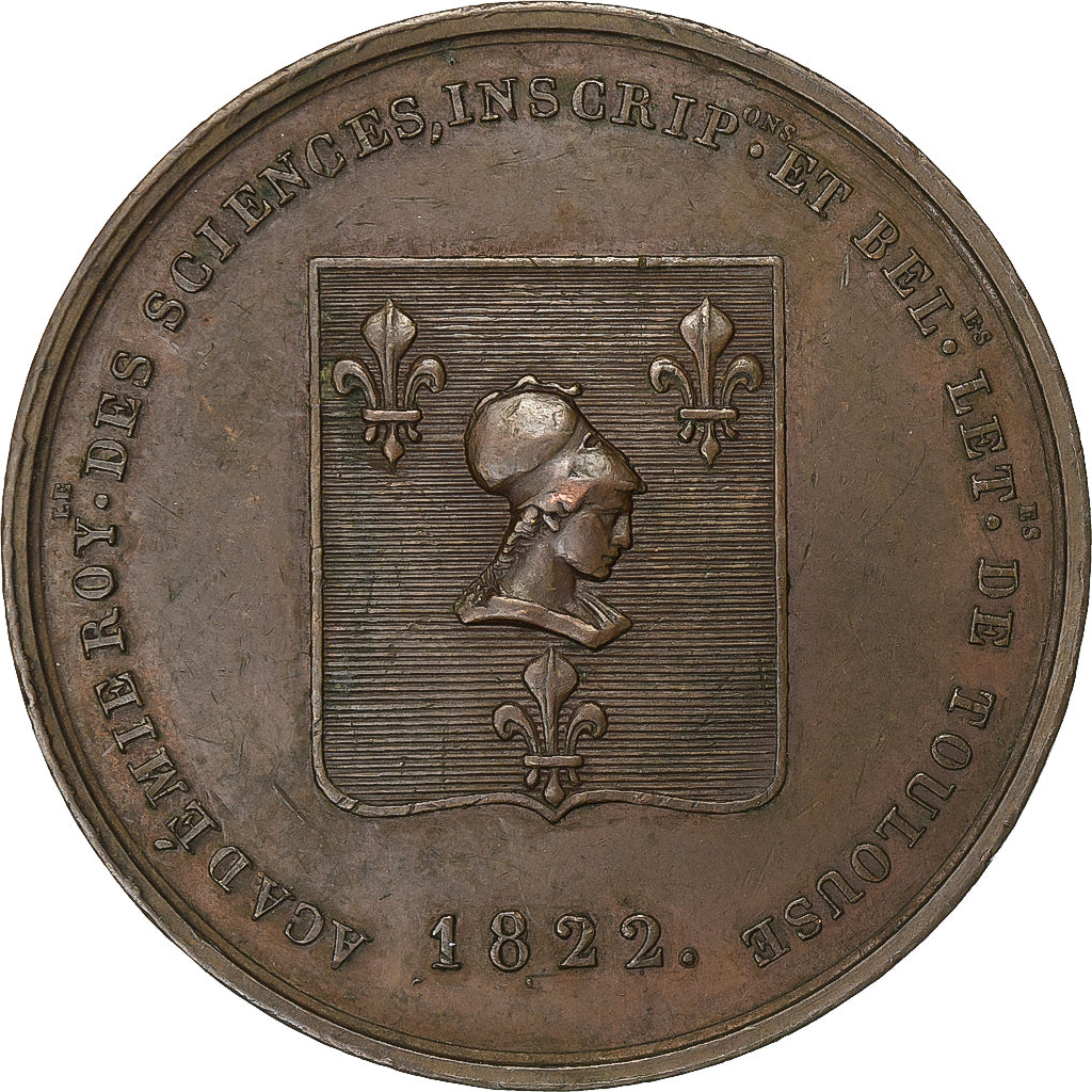França, medalha, Pierre Fermat, Académie de Toulouse, 1822, Cobre