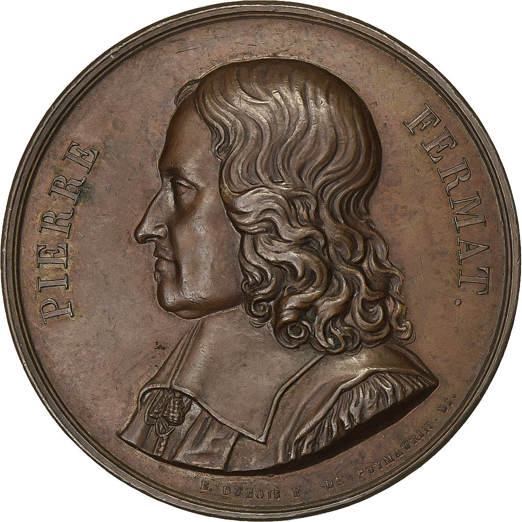 Francja, medal, Pierre Fermat, Académie de Toulouse, 1822, Miedź