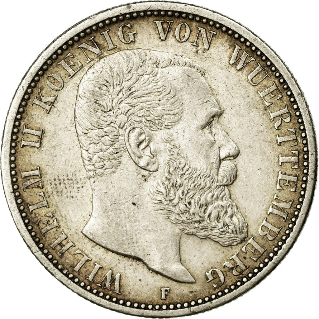 Monnaie, Etats allemands, WURTTEMBERG, Wilhelm II, 2 Mark, 1907, Freudenstadt