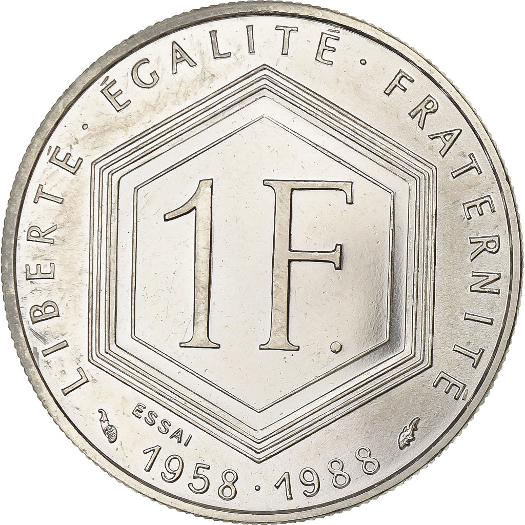 France, 1 Franc, Charles de Gaulle, 1988, MDP, Pattern, Proof, Nickel, MS(65-70)