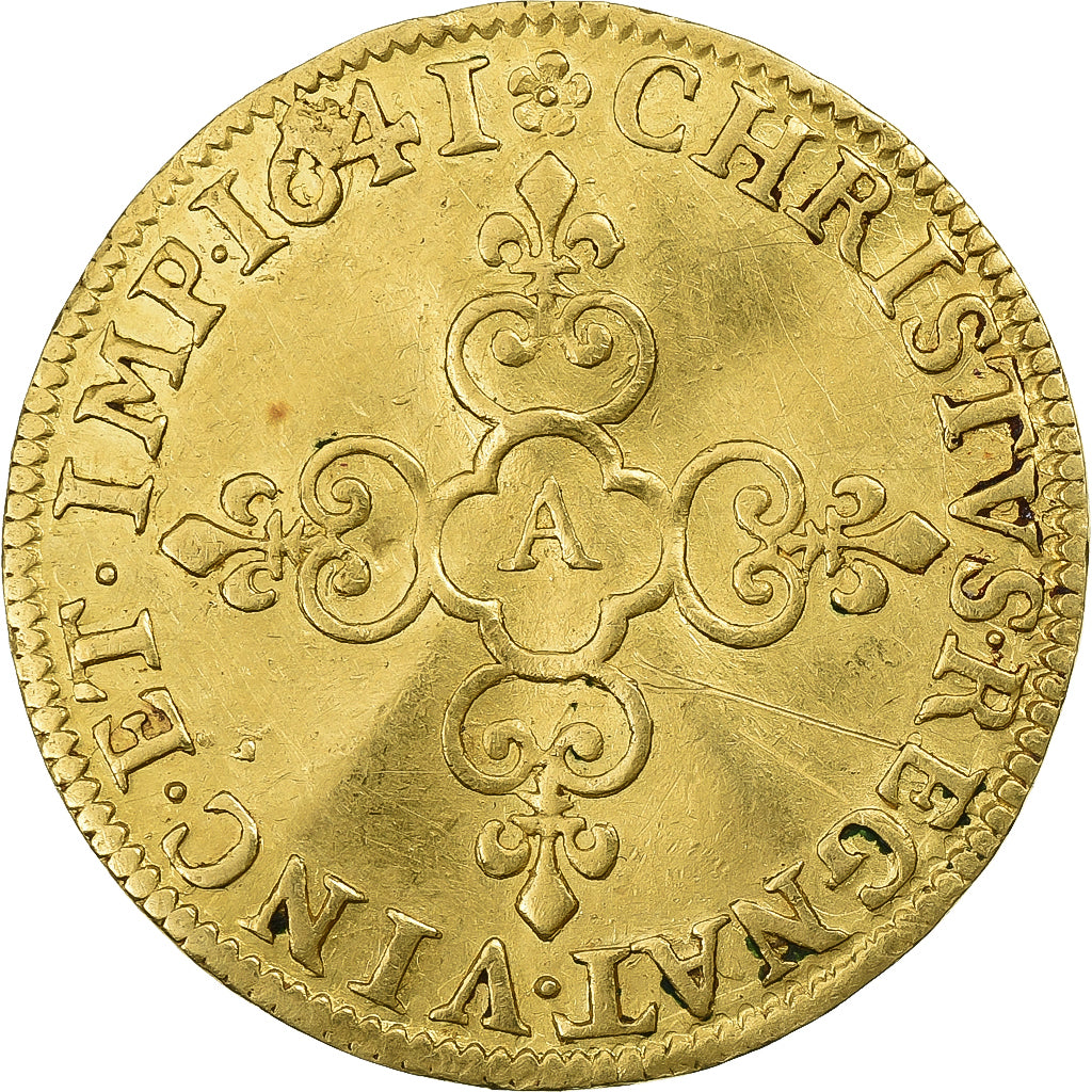 France, Louis XIII, Ecu d'or, 1641, Paris, Gold, AU(50-53), Gadoury:55