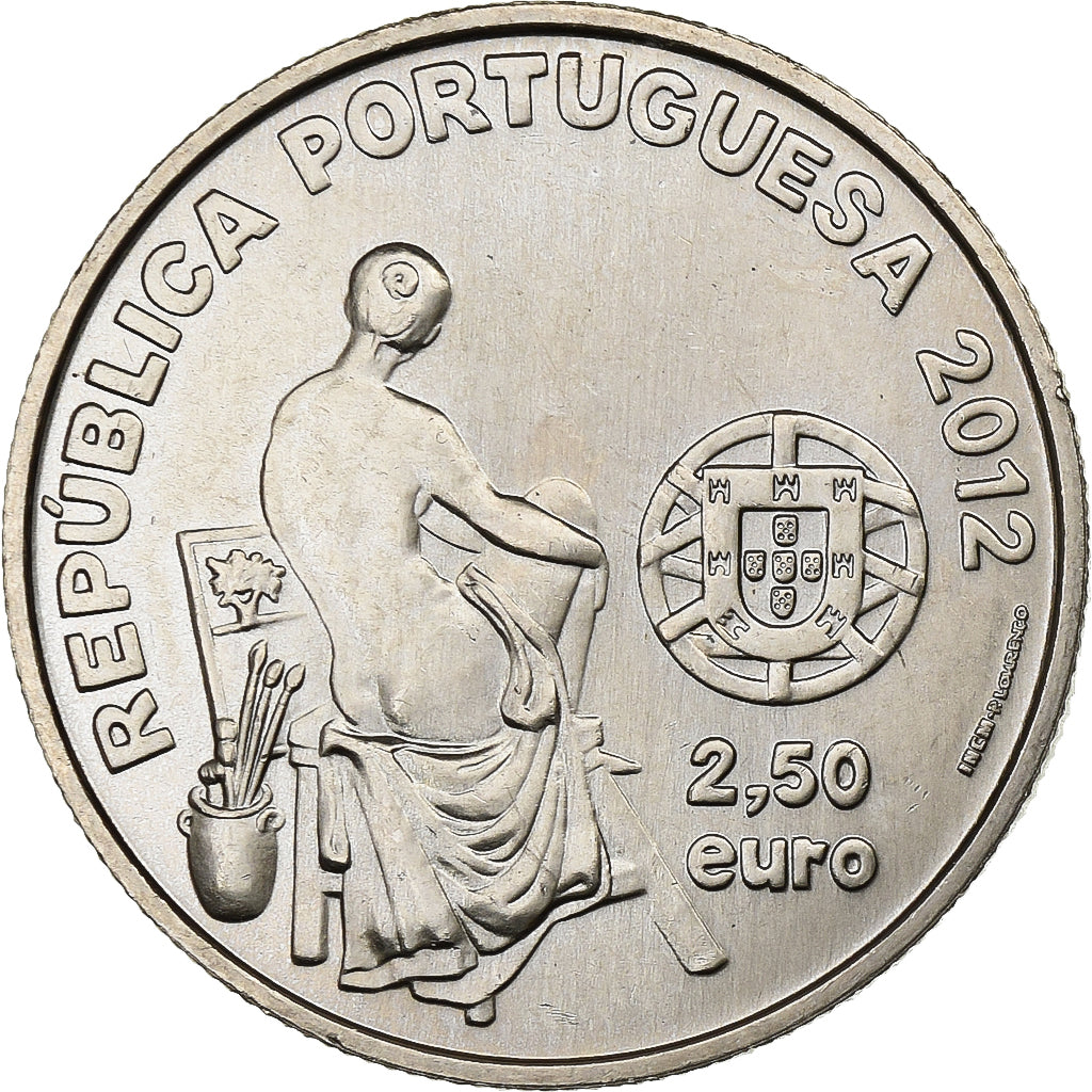 Portugal, 2,5 Euro, José Malhoa, 2012, Lisbon, Cupronickel, AU(55-58), KM:815