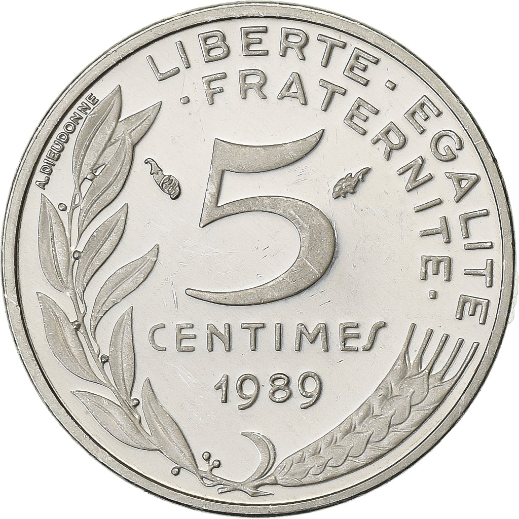 Francia, 5 Centimes, Marianne, 1989, MDP, Piéfort, Argento, SPL, Gadoury:22.P2