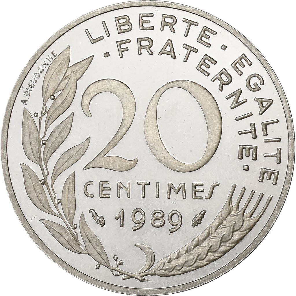 France, 20 Centimes, Marianne, 1989, MDP, Piéfort, Silver, MS(63)