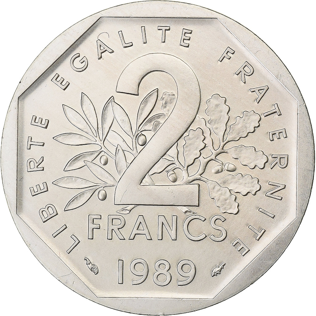 France, 2 Francs, Semeuse, 1989, MDP, Piéfort, Silver, MS(63), Gadoury:123.P2
