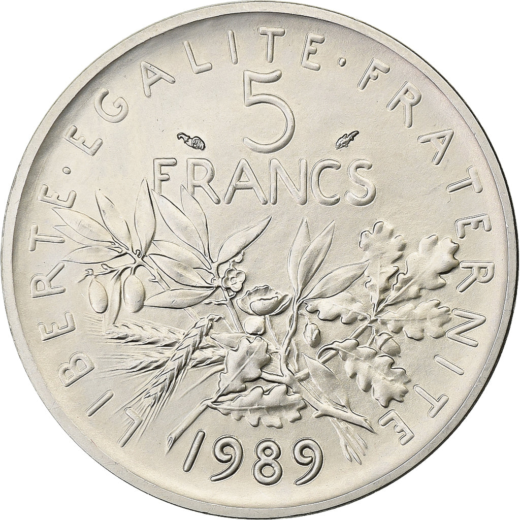 France, 5 Francs, Semeuse, 1989, MDP, Piéfort, Silver, MS(63), Gadoury:154.P2