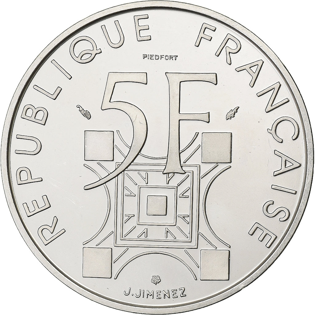 France, 5 Francs, Tour Eiffel, 1989, MDP, Proof, Piéfort, Silver, MS(63)