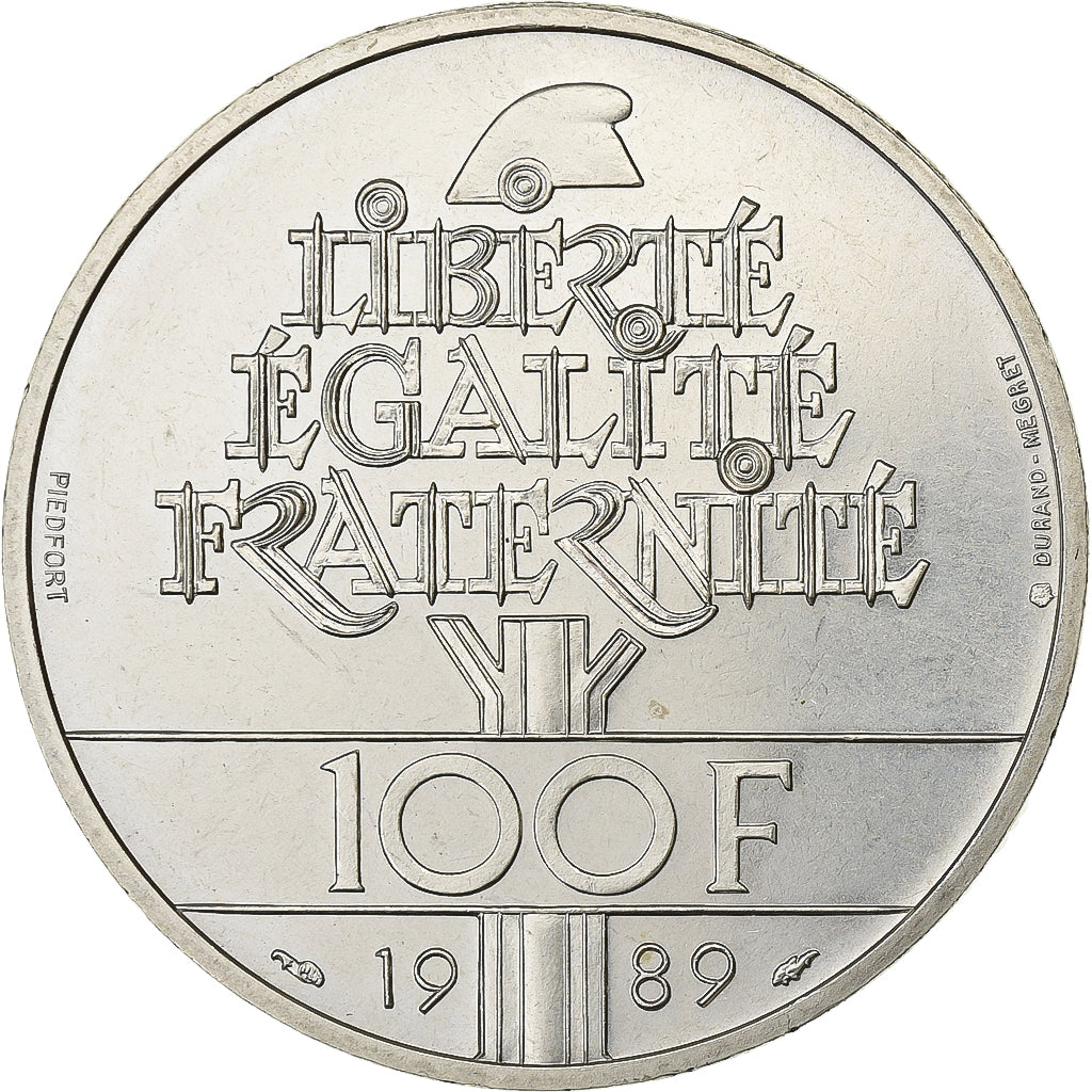 França, 100 Francs, Droits de l'Homme, 1989, MDP, Piéfort, BU, Prata, MS(63)