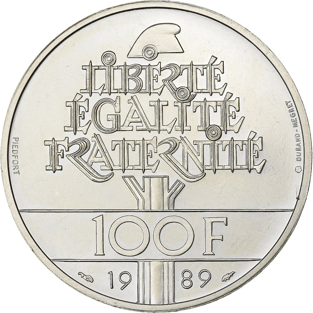 Francja, 100 Francs, Droits de l'Homme, 1989, MDP, Piéfort, BU, Srebro, MS(63)