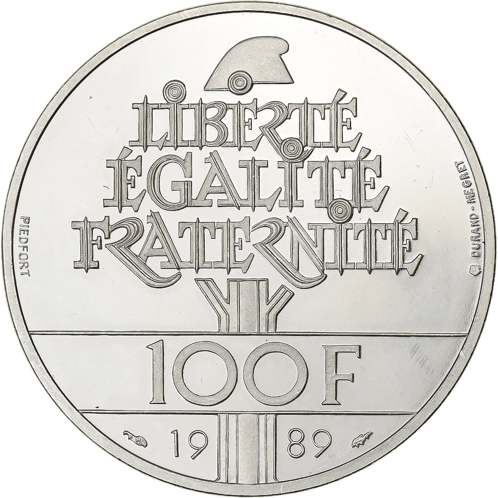 França, 100 Francs, Droits de l'Homme, 1989, MDP, Proof, Piéfort, Prata