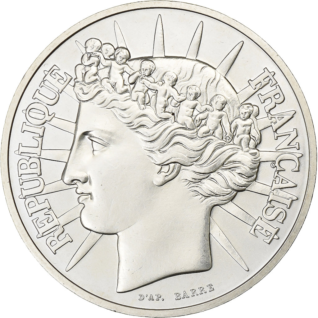 France, 100 Francs, Fraternité, 1988, MDP, Piéfort, BU, Silver, MS(63)