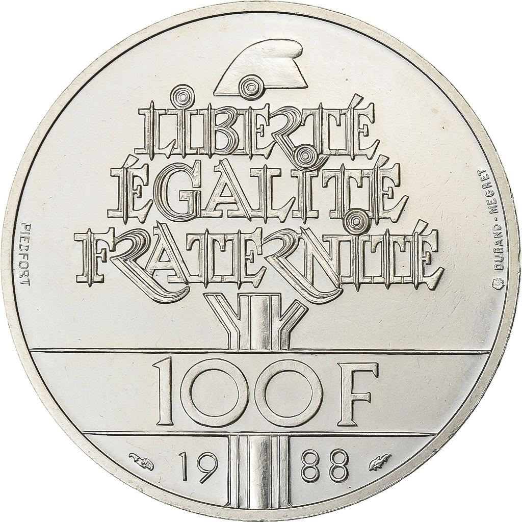France, 100 Francs, Fraternité, 1988, MDP, Piéfort, BU, Silver, MS(63)