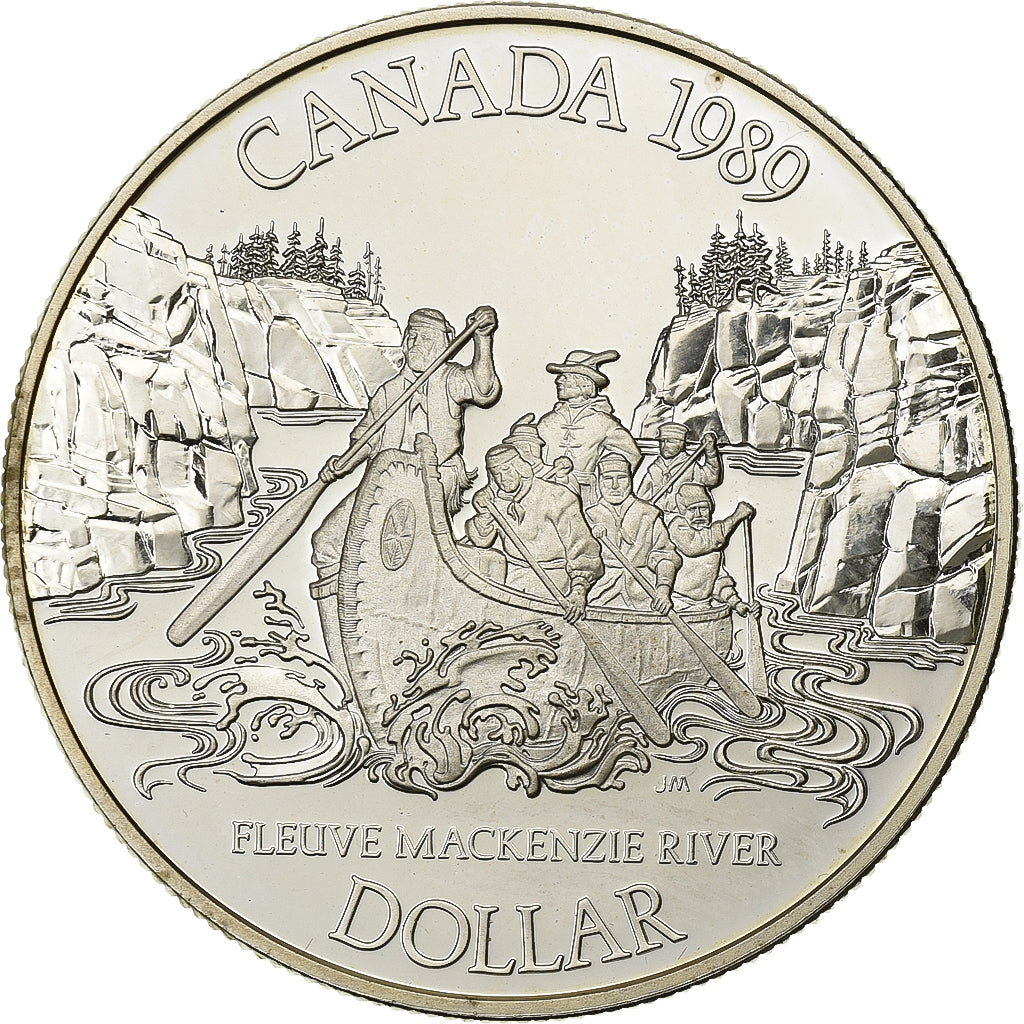 Canada, Elizabeth II, 1 Dollar, MacKenzie River, 1989, Ottawa, FS, Argento, SPL