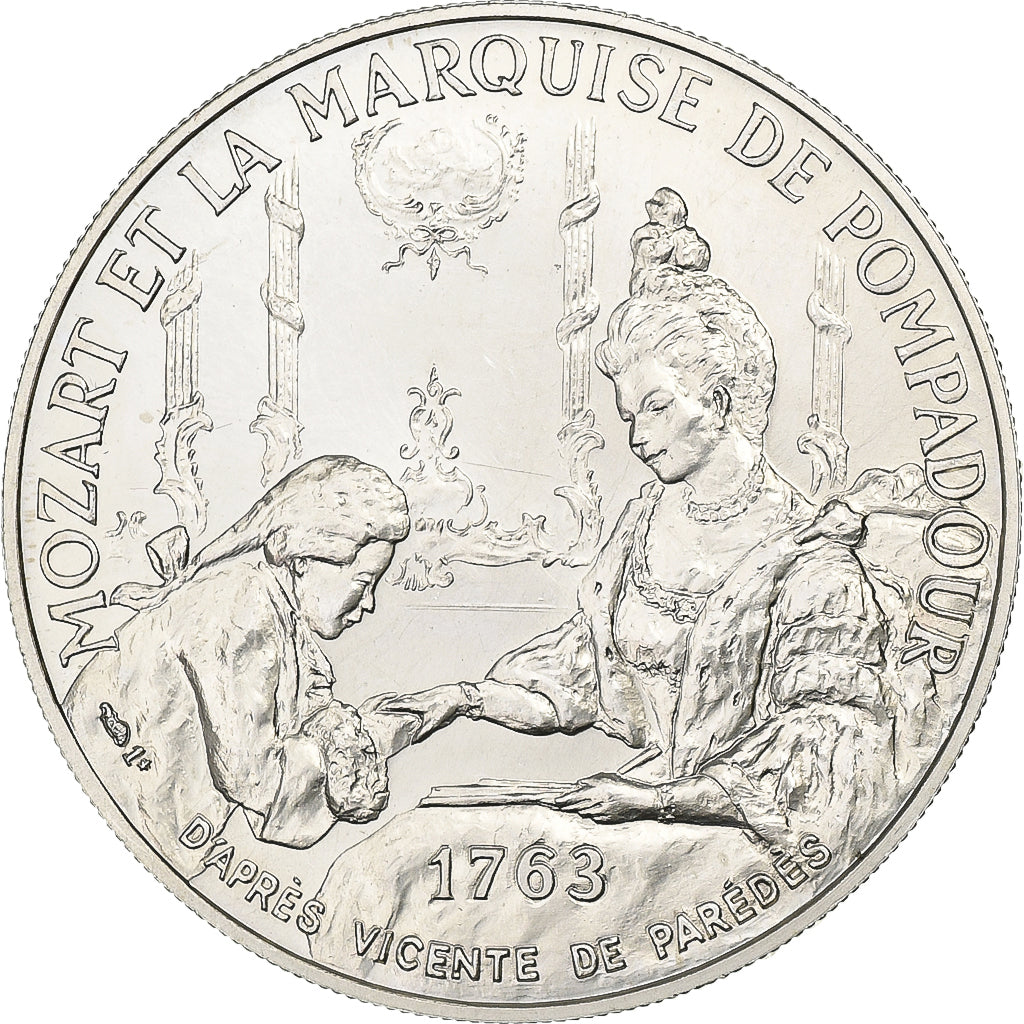 França, medalha, Mozart et la Marquise de Pompadour, 1991, MDP, Prata, MS(63)