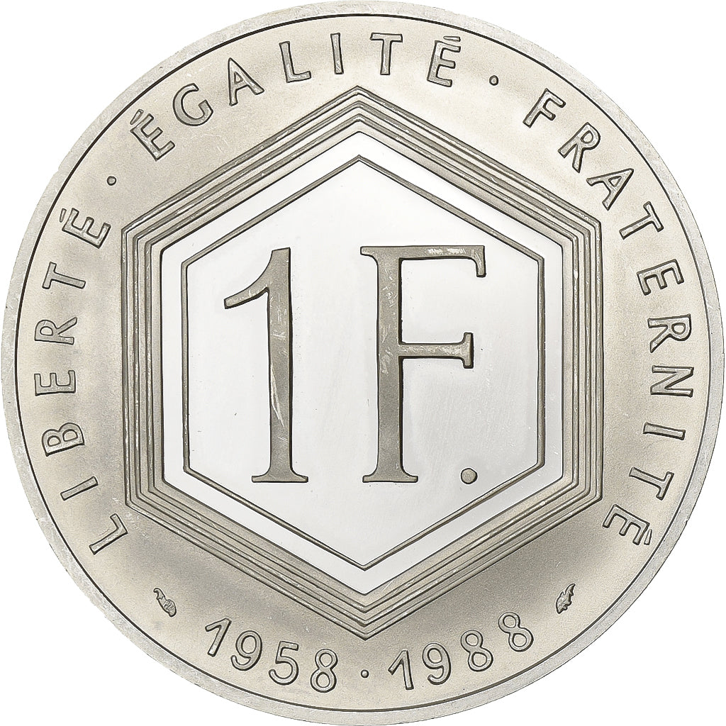Frankrijk, 1 Franc, Charles de Gaulle, 1988, MDP, Specimen, Proof, Zilver, UNC-