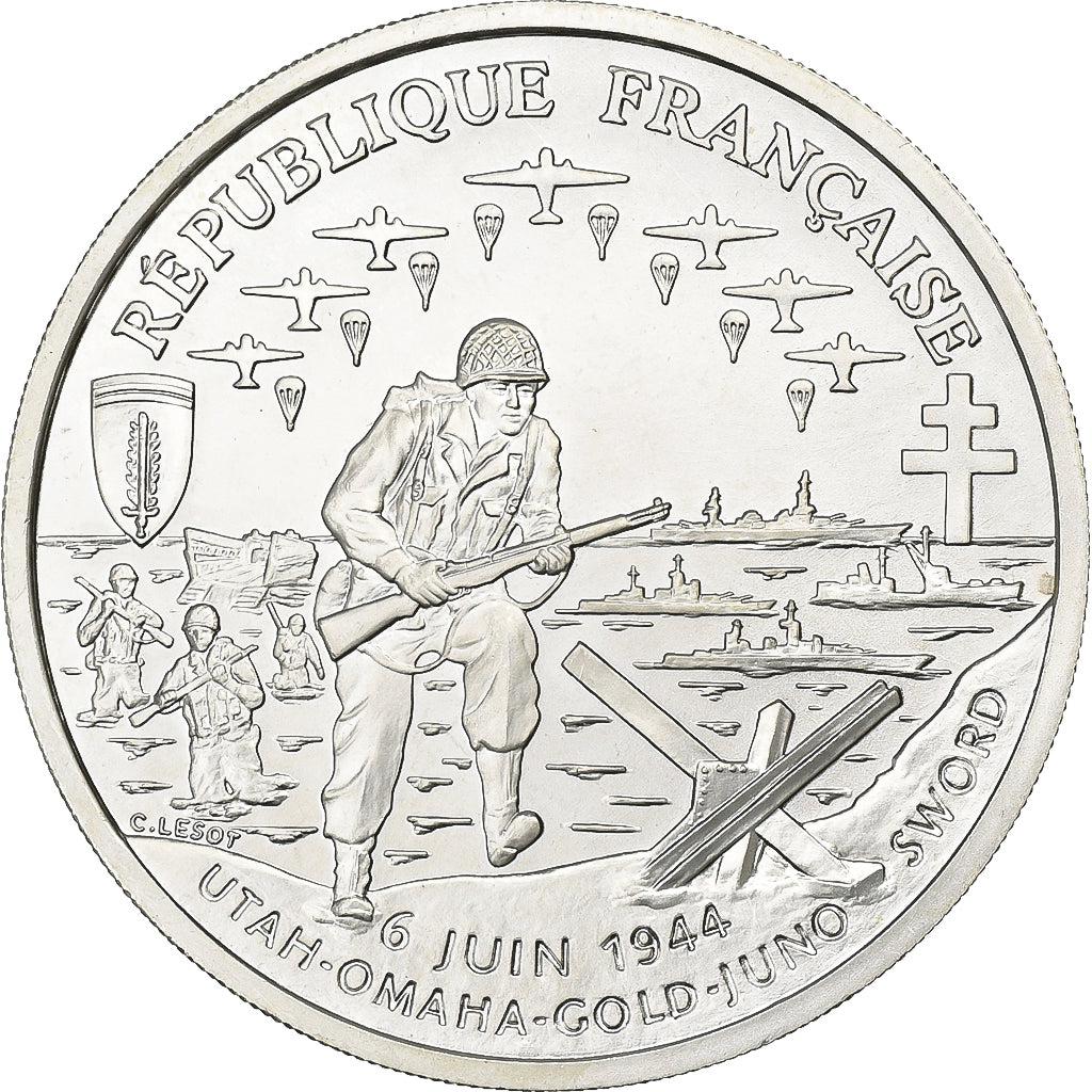 Frankrijk, 1 Franc, Cinquantenaire du Débarquement, 1993, MDP, BU, Zilver