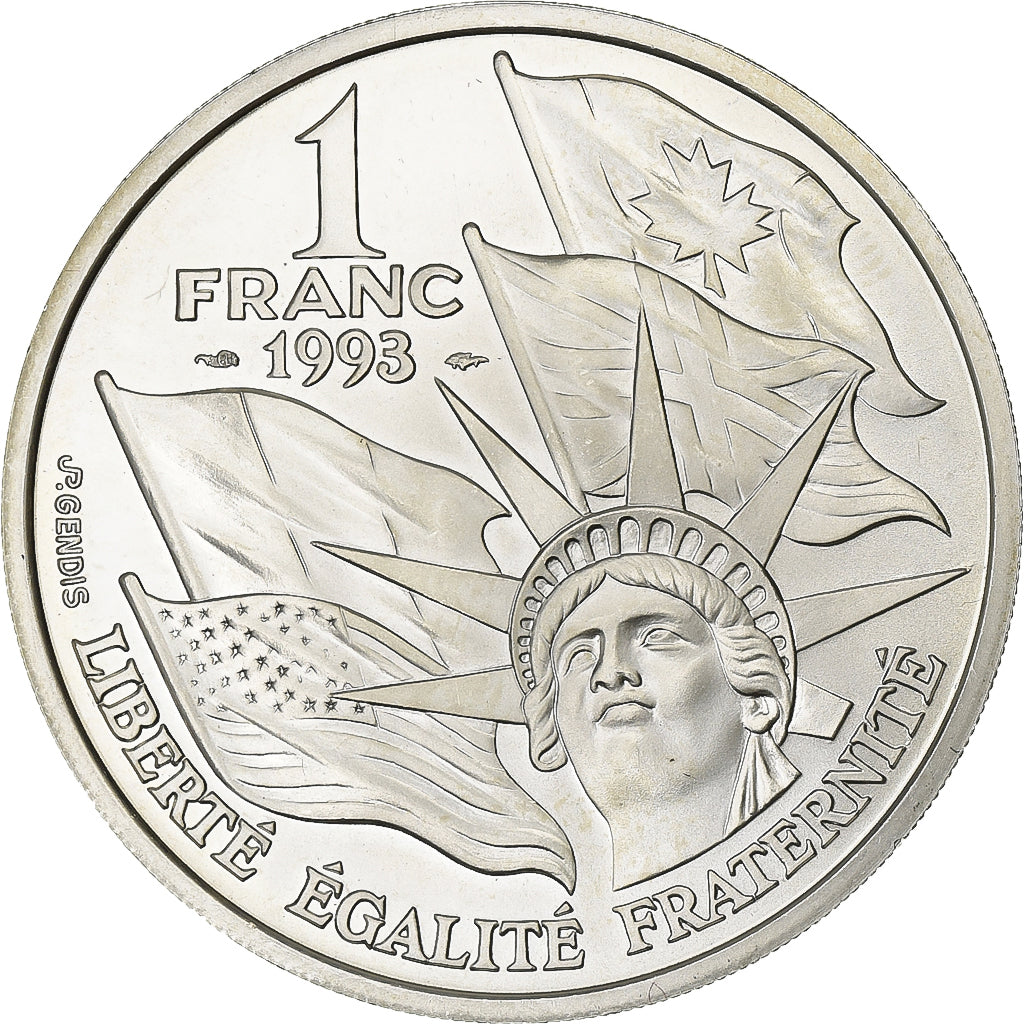 Frankrijk, 1 Franc, Cinquantenaire du Débarquement, 1993, MDP, BU, Zilver