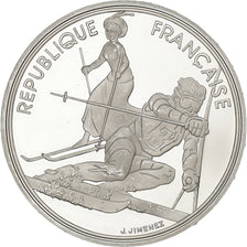 France, 100 Francs, Albertville - Slalom Skiing, 1990, MDP, Proof, Silver