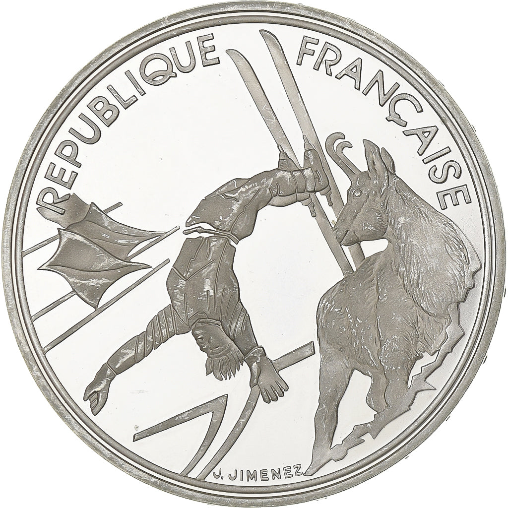 France, 100 Francs, Albertville - Free-style Skiing, 1990, MDP, Proof, Silver