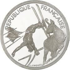 France, 100 Francs, Albertville - Free-style Skiing, 1990, MDP, Proof, Silver