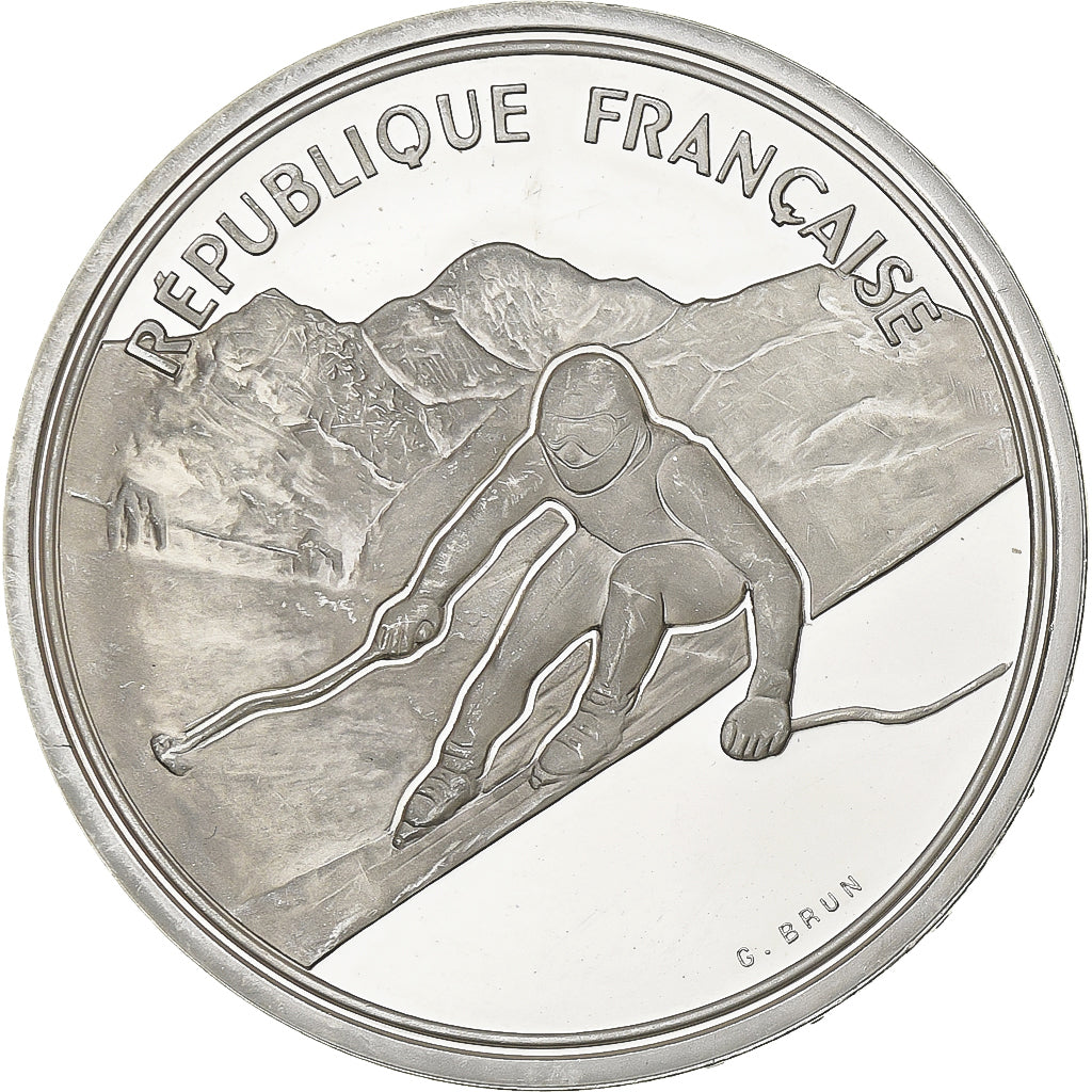 France, 100 Francs, Albertville - Alpine Skiing, 1989, MDP, Proof, Silver