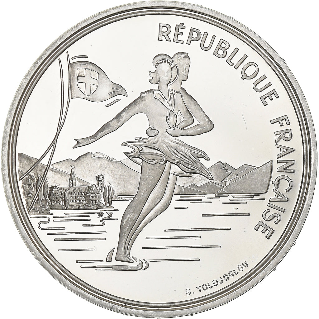 France, 100 Francs, Albertville - Ice Skating, 1989, MDP, Proof, Silver, MS(63)