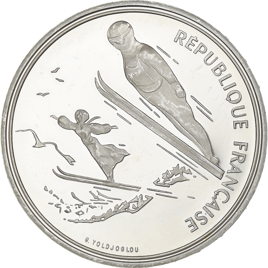 France, 100 Francs, Albertville - Ski Jumping, 1991, MDP, Proof, Silver, MS(63)