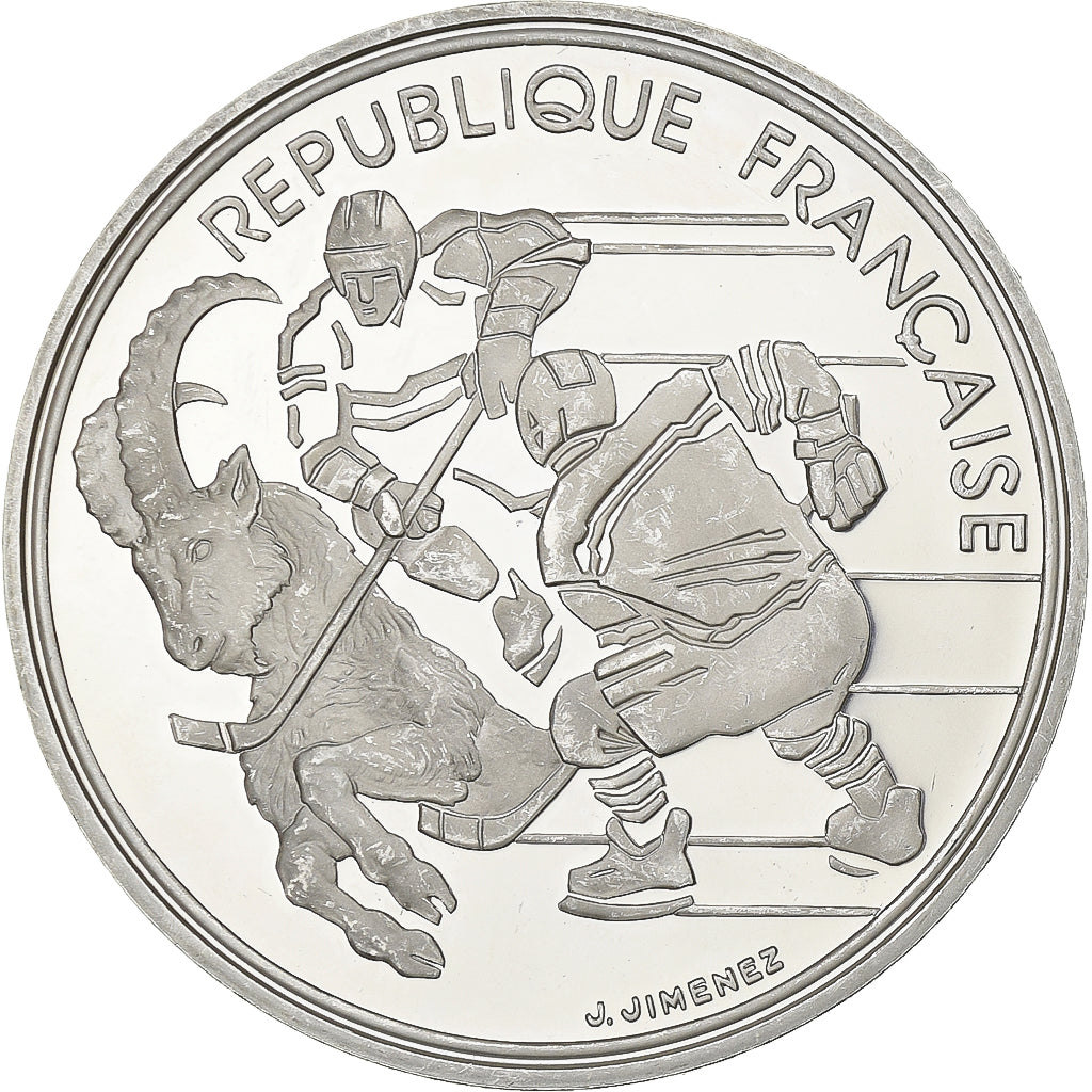 France, 100 Francs, Albertville - Hockey sur glace, 1991, MDP, BE, Argent, SPL