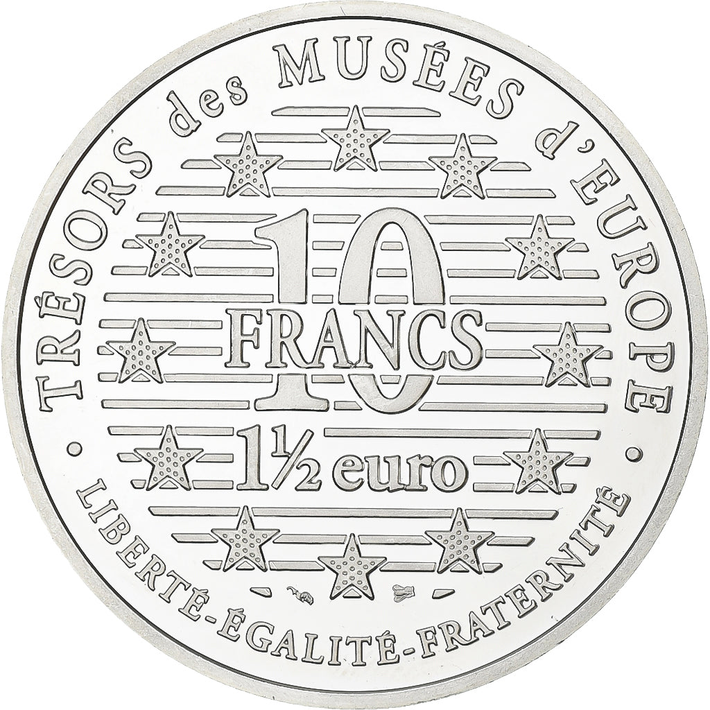 França, 10 Francs-1.5 Euro, Chinese Horseman, 1996, MDP, Proof, Prata, MS(63)