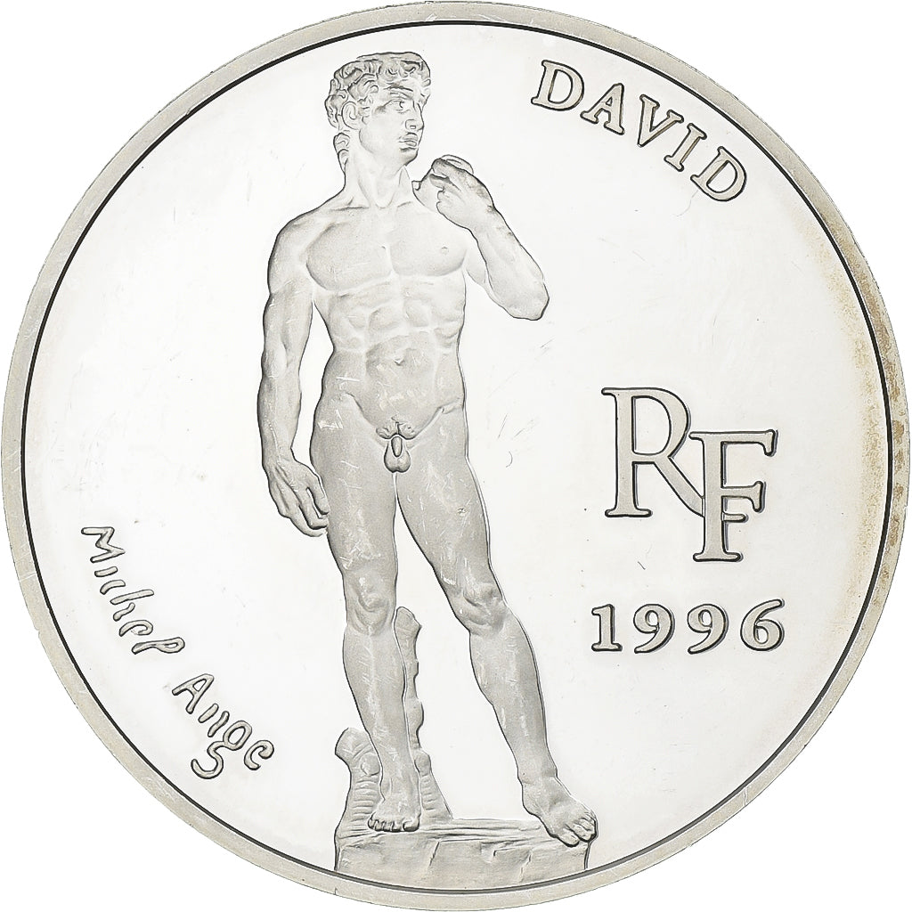 Francja, 10 Francs-1.5 Euro, David by Michelangelo, 1996, MDP, Proof, Srebro
