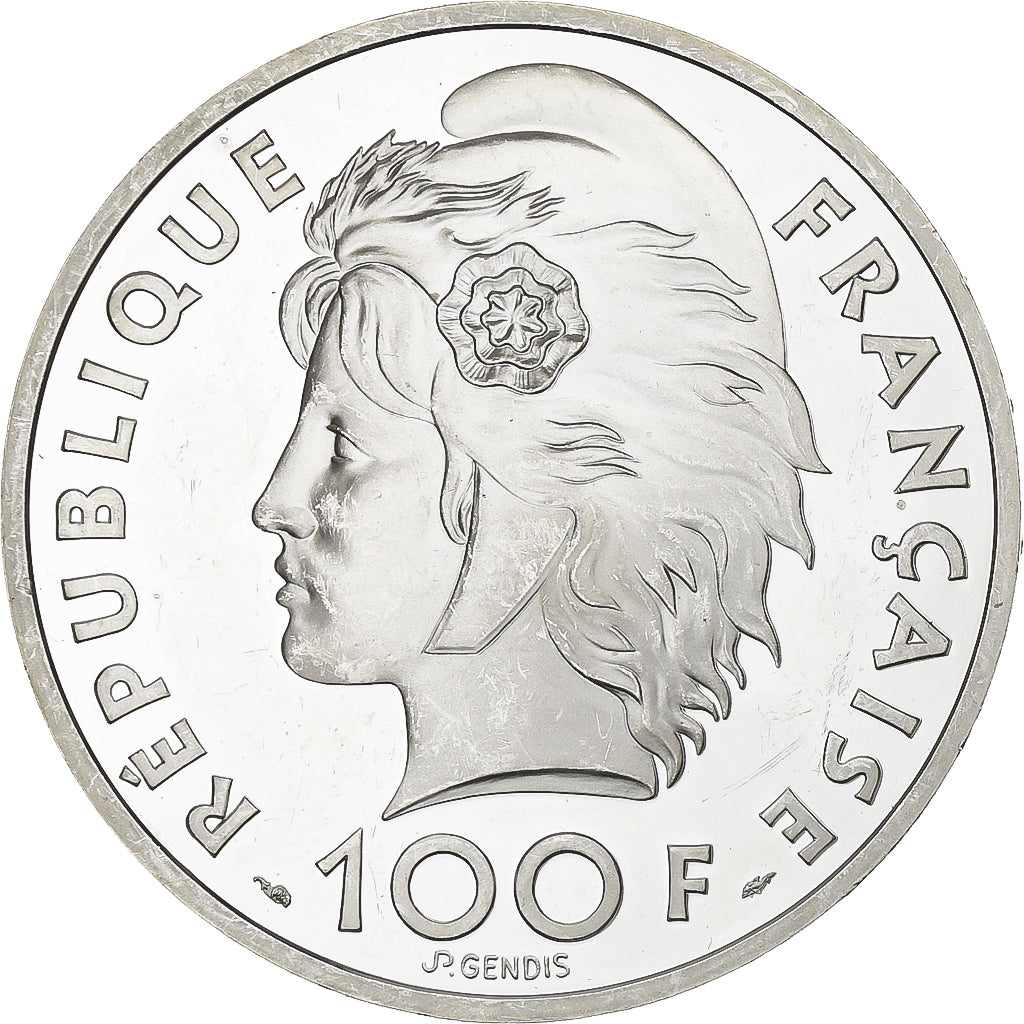 França, 100 Francs-15 Ecus, Jeux Méditerranéens, 1993, MDP, Proof, Prata