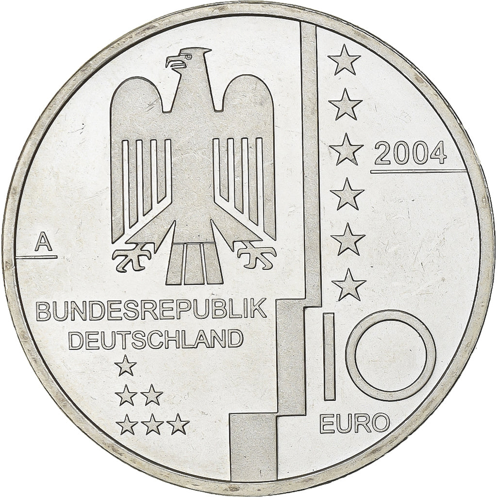 Deutschland, 10 Euro, Bauhaus Dessau, 2004, Berlin, Silber, UNZ, KM:230